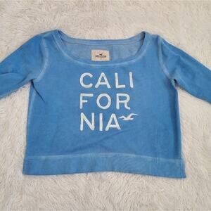 Hollister California Blue And Silver Cropped Sweatshirt Medium